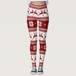 Röda och vita renar och Snöflingor jul Leggings