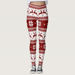 Röda och vita renar och Snöflingor jul Leggings