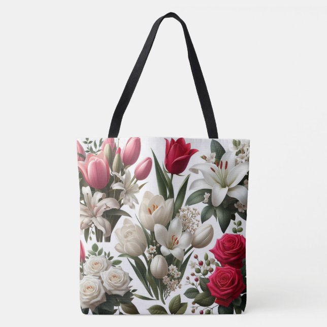 Röda och vita Ro lilies Tygkasse (Framsida)