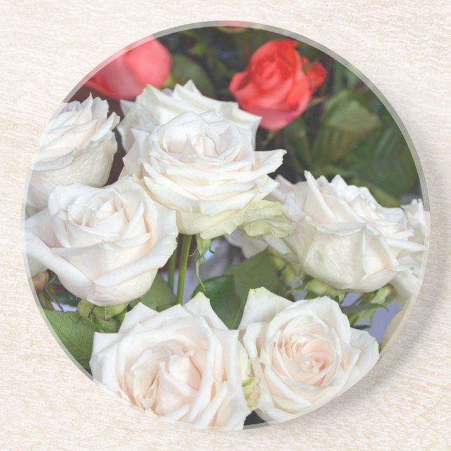Röda och vita rosor blomsterarrangemang underlägg sandsten (Framsidan)