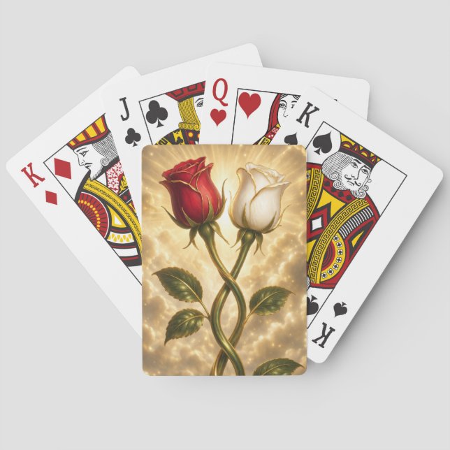 Röda och vita rosor flätade samman. casinokort (Baksidan)