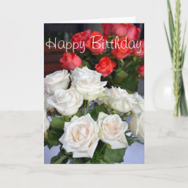 Röda och vita rosor födelsedagskort kort