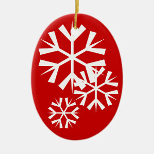 Röda och vita snöflingor julgransprydnad keramik