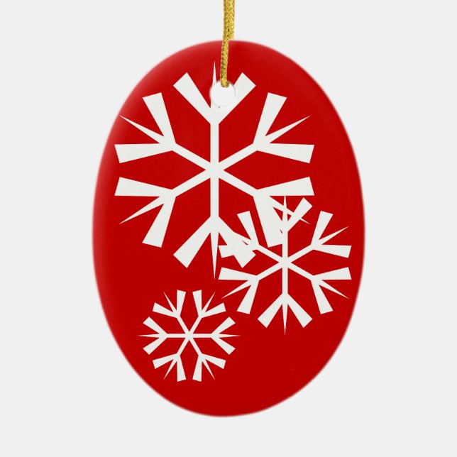 Röda och vita snöflingor julgransprydnad keramik (Framsidan)