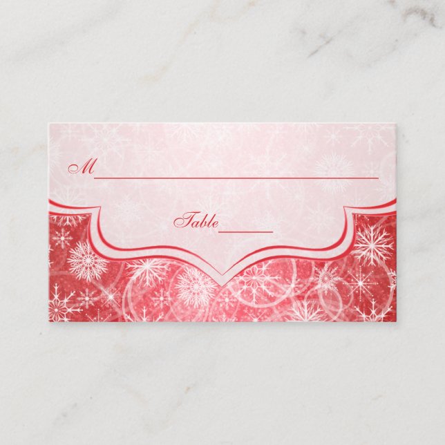 Röda och vita Snöflingor-kort Placeringskort (Framsida)