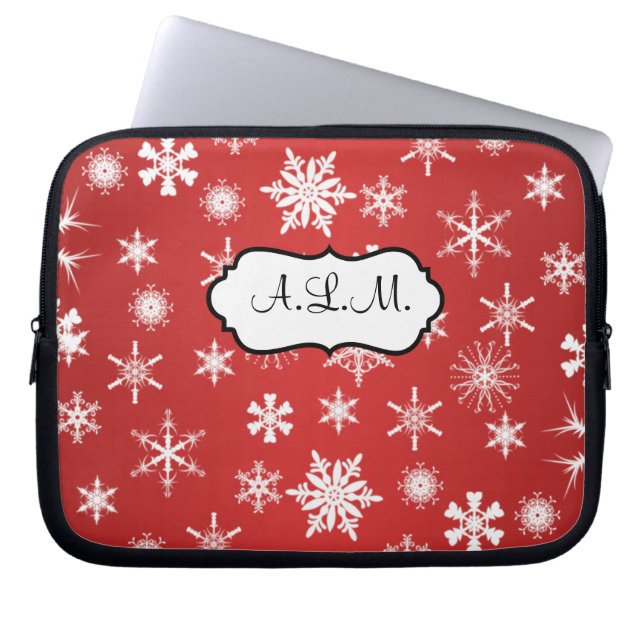 Röda och vita Snöflingor Laptop sleeve (Framsidan)
