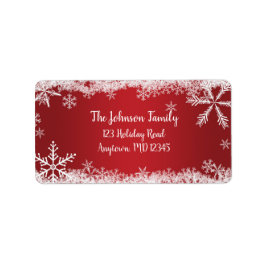 Röda och vita snöflingor Vinterledighetshälsning Adressetikett