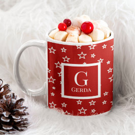 Röda och vita stjärnor med Monogram och Namn Kaffemugg