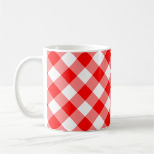 Röda och vita stora Storleka diagonala Gingham-kon Kaffemugg
