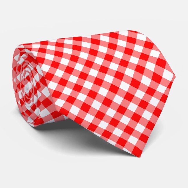 Röda och vita stora Storleka diagonala Gingham-kon Slips (Rullad)