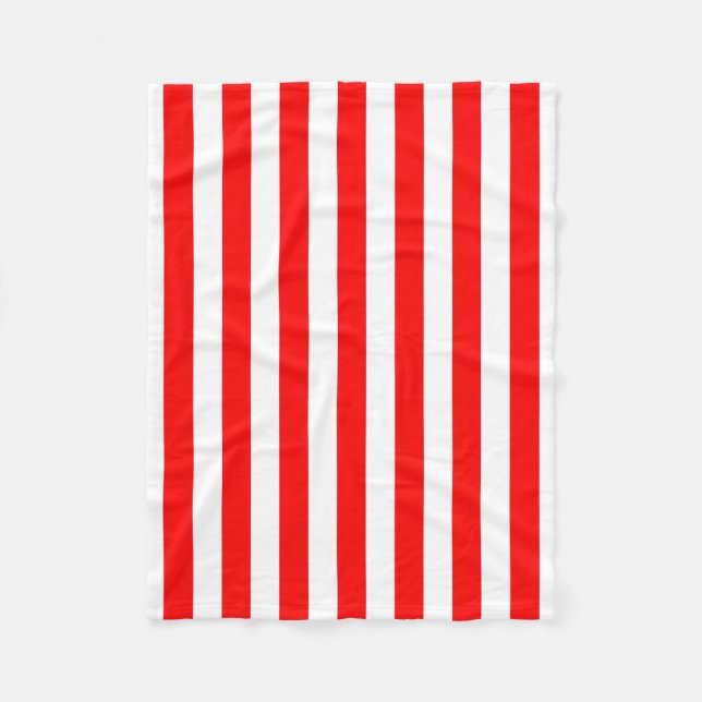 Röda och vita stora Storleka Lodrät Rand Fleecefilt (Framsidan)