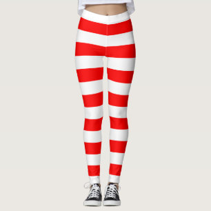Röda och vita stora Storleka Vågrät Rand Leggings