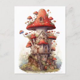 Röda och vita svamphus vykort