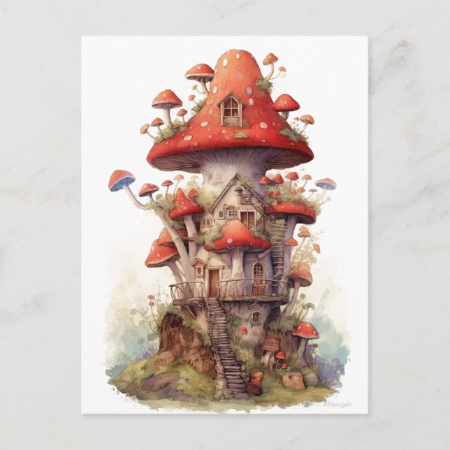 Röda och vita svamphus vykort (Framsida)