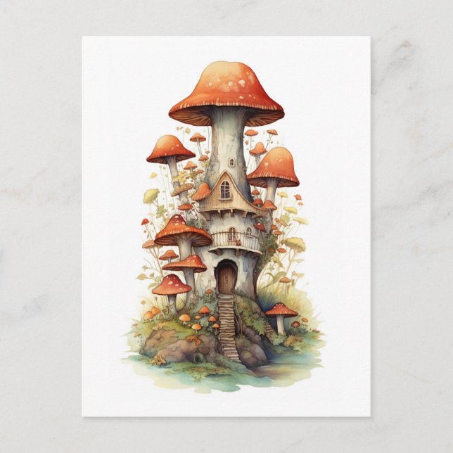 Röda och vita svamphus vykort (Framsida)