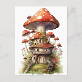 Röda och vita svamphus vykort