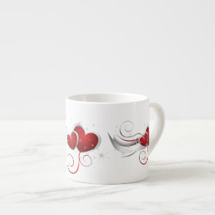 Röda och vita svosh-hjärter espressomugg