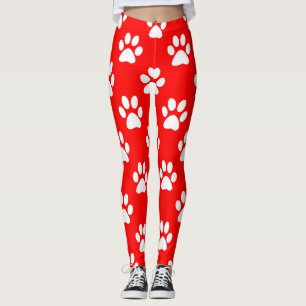 Röda och vita tass mönster leggings