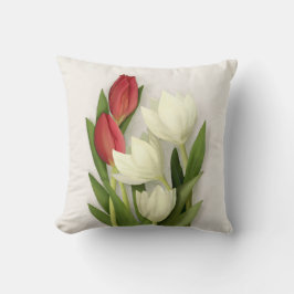 Röda och vita tulpaner Blommigt Dekorativ kudde