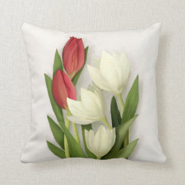 Röda och vita tulpaner Blommigt Dekorativ kudde
