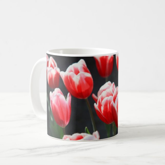 Röda och vita tulpaner kaffemugg (Framsida vänster)