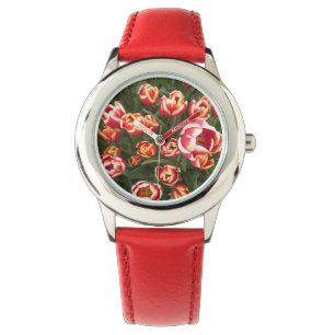 Röda och vita tulpaner Stainless Steel Red Watch Armbandsur
