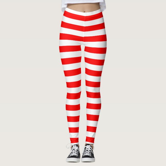 Röda och vita vågrät Rand Leggings (Framsida)