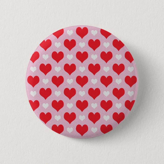 Röda och vita valentinhjärtan mönster knapp (Framsida)