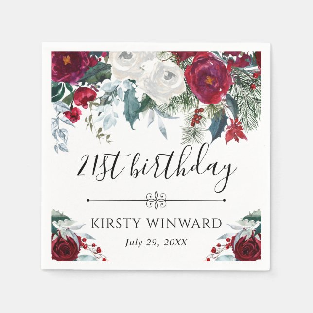 Röda och vita vinterblommor pappersservett (Framsidan)