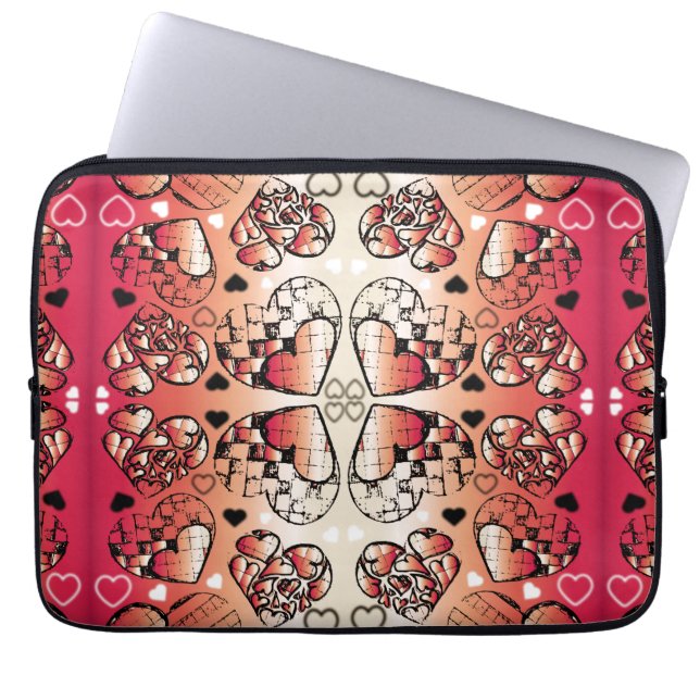 Röda och vita vitaktiga romska hearter mönster laptop sleeve (Framsidan)