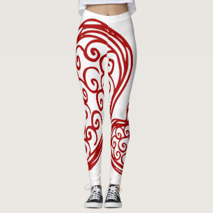 Röda och vitdamasker leggings