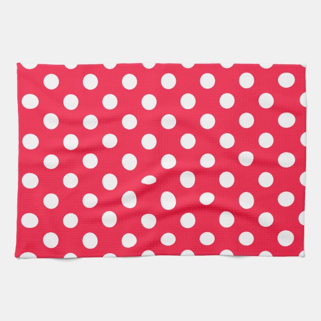 Röda och vitpolka dots kökshandduk (Horisontell)