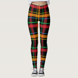Röda, orange, gröna och svarta rutiga leggings