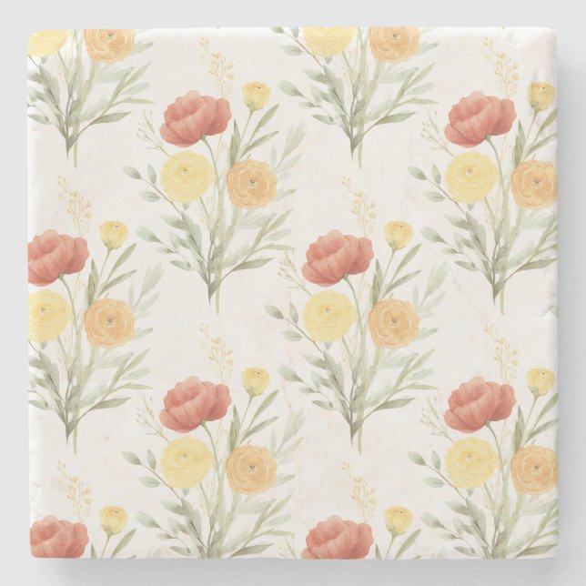 Röda Orange Gula Blommor Stenunderlägg (Framsidan)