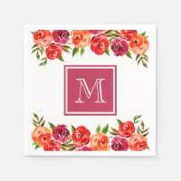 Röda Orange Rosa Blommor Monogram