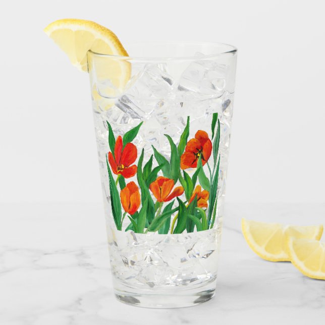 Röda/Orange-tuppar Glaskopp (Framsida Ice)