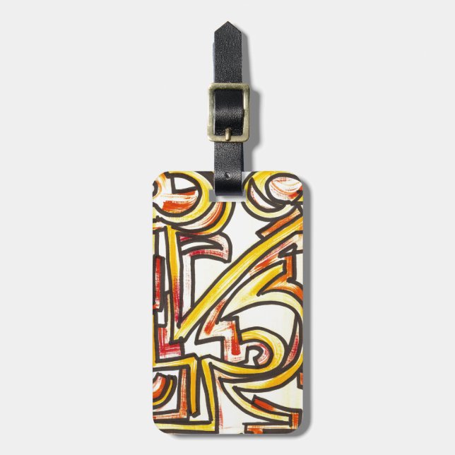 Röda orangegultpenseldrag - modern konst bagagebricka (Vertikal Framsida)