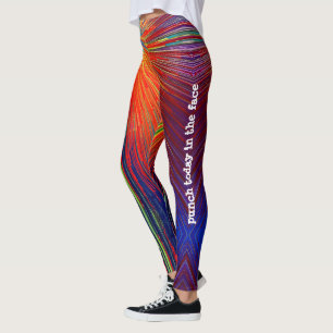 Röda Orangen Blue Rand Mönster Slår idag i Ansikte Leggings