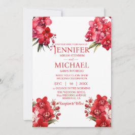 Röda orchids Sommarbröllop under vinter Inbjudningar