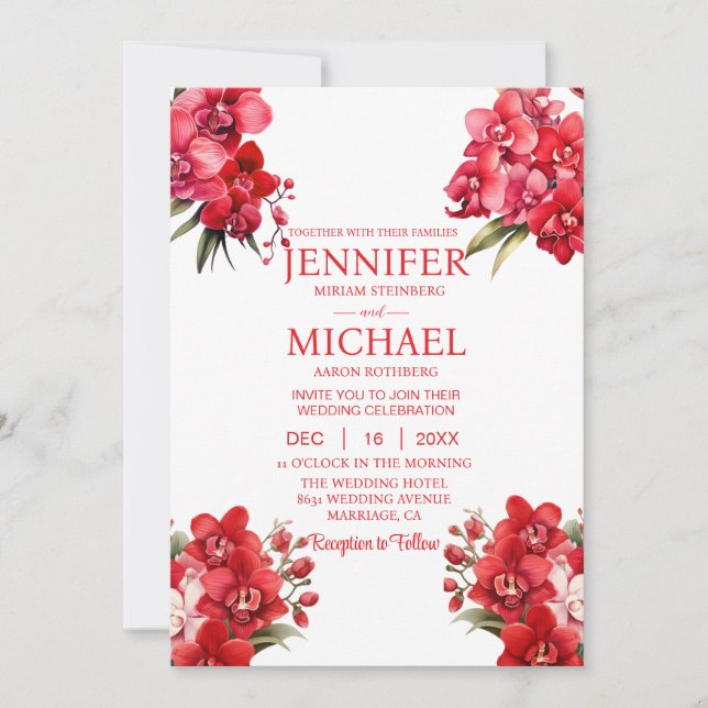 Röda orchids Sommarbröllop under vinter Inbjudningar (Framsida)