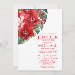 Röda orchids Sommarbröllop under vinter Inbjudningar