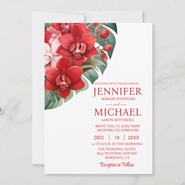 Röda orchids Sommarbröllop under vinter Inbjudningar (Framsida)