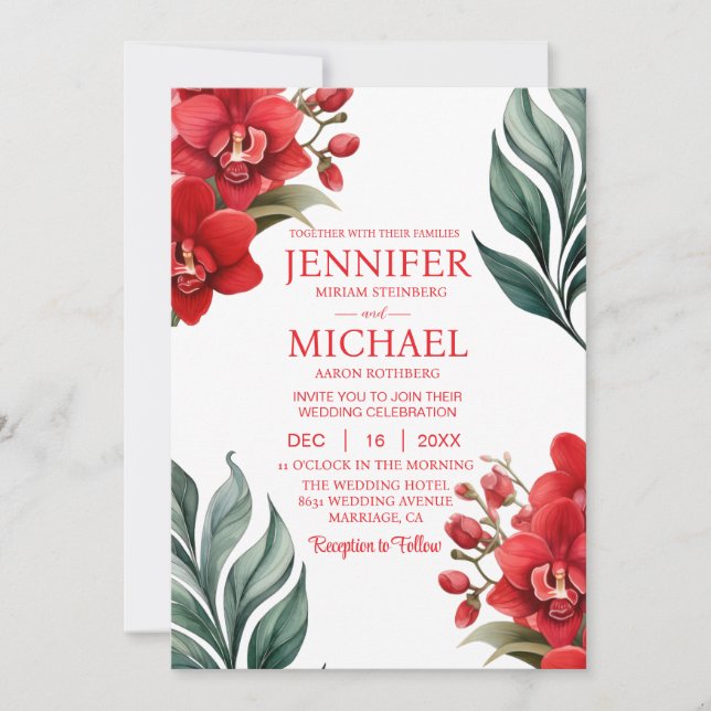 Röda orchids Sommarbröllop under vinter Inbjudningar (Framsida)