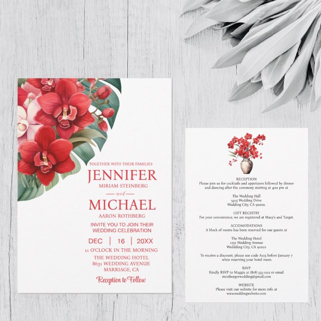 Röda orchids Sommarbröllop under vinter Inbjudningar (Skapare uppladdad)