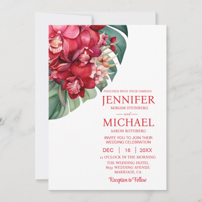 Röda orchids Sommarbröllop under vinter Inbjudningar (Framsida)