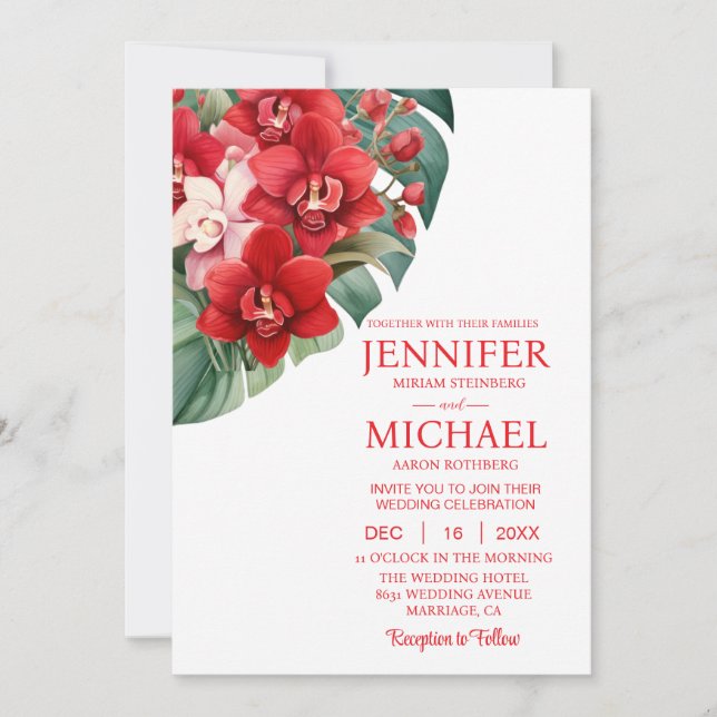 Röda orchids Sommarbröllop under vinter Inbjudningar (Framsida)