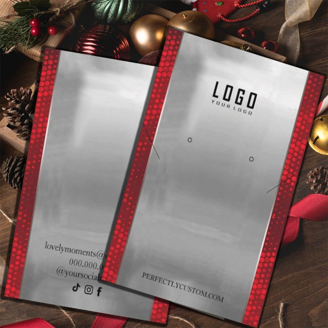 Röda örhängen i Silver Ram Visitkort (#zazzlemade #silverandred #earringsdisplaycards #fauxred #Christmas #newyear #party #glitterred)