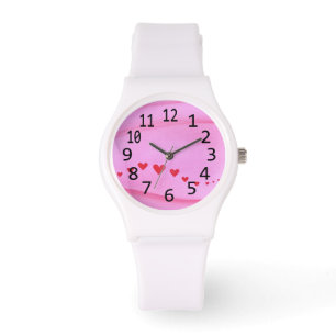 Röda örhängen på Rosa Numbers Kärlek Watch Armbandsur