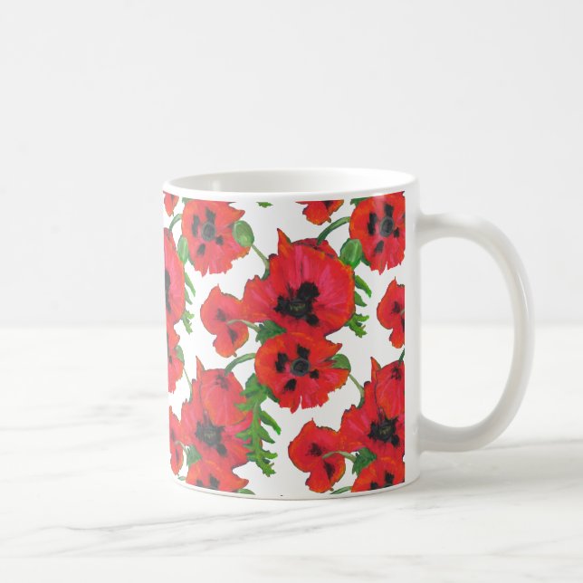 Röda orientaliska poppies på vitt som ska anpassas kaffemugg (Höger)