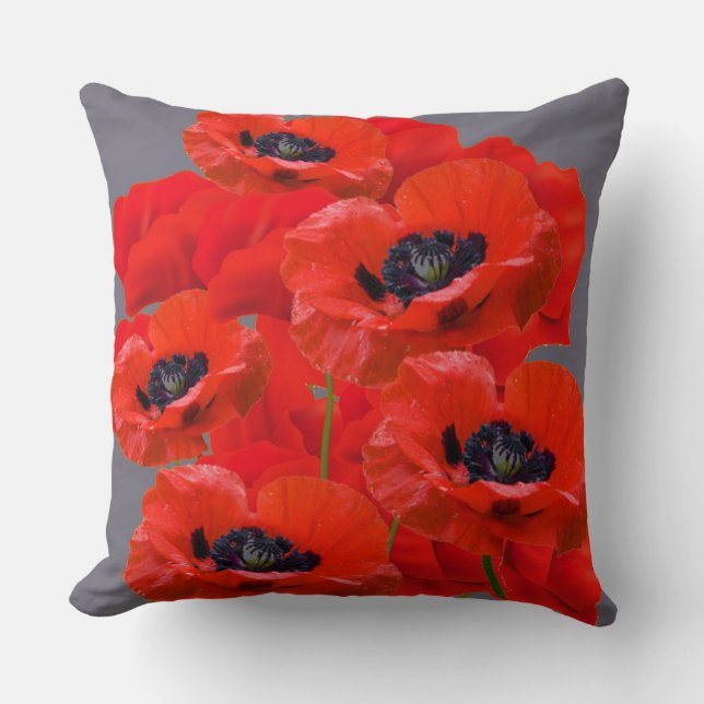 RÖDA ORIENTALISKA VALLMOBLOMMOR FÖR ORANGEY KUDDE (Framsida)